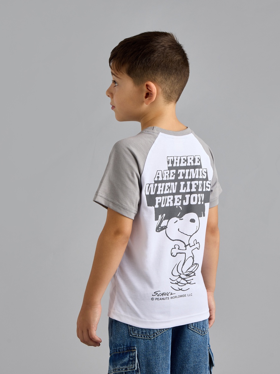 Snoopy Dog Print T-Shirt with Raglan Sleeves