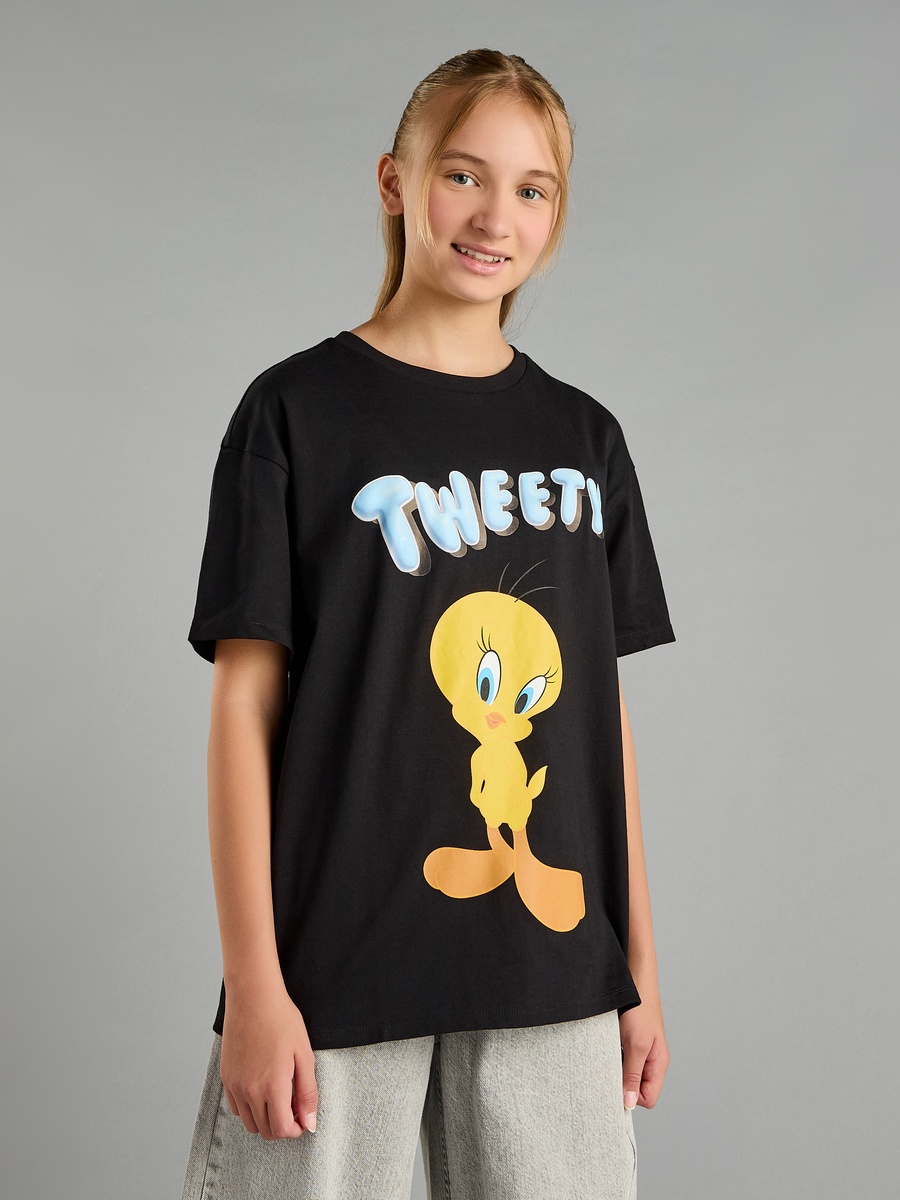 Tweety Print Oversized Cotton T-Shirt