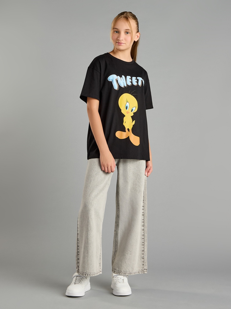Tweety Print Oversized Cotton T-Shirt
