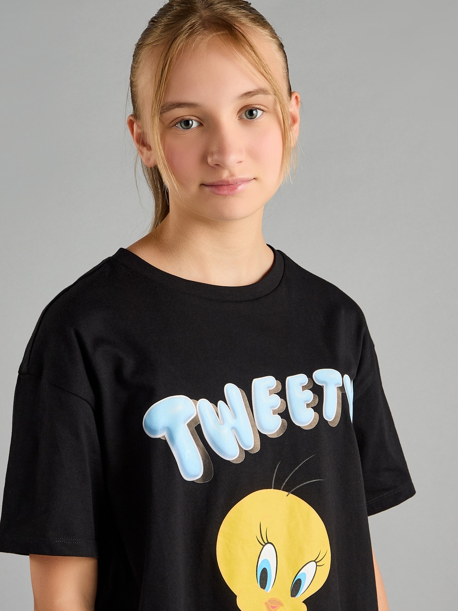Tweety Print Oversized Cotton T-Shirt