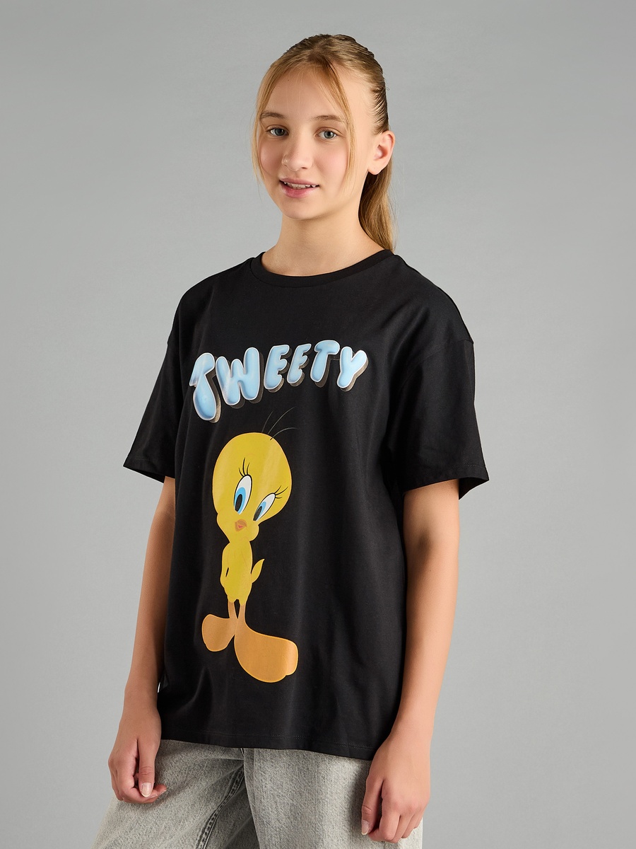 Tweety Print Oversized Cotton T-Shirt