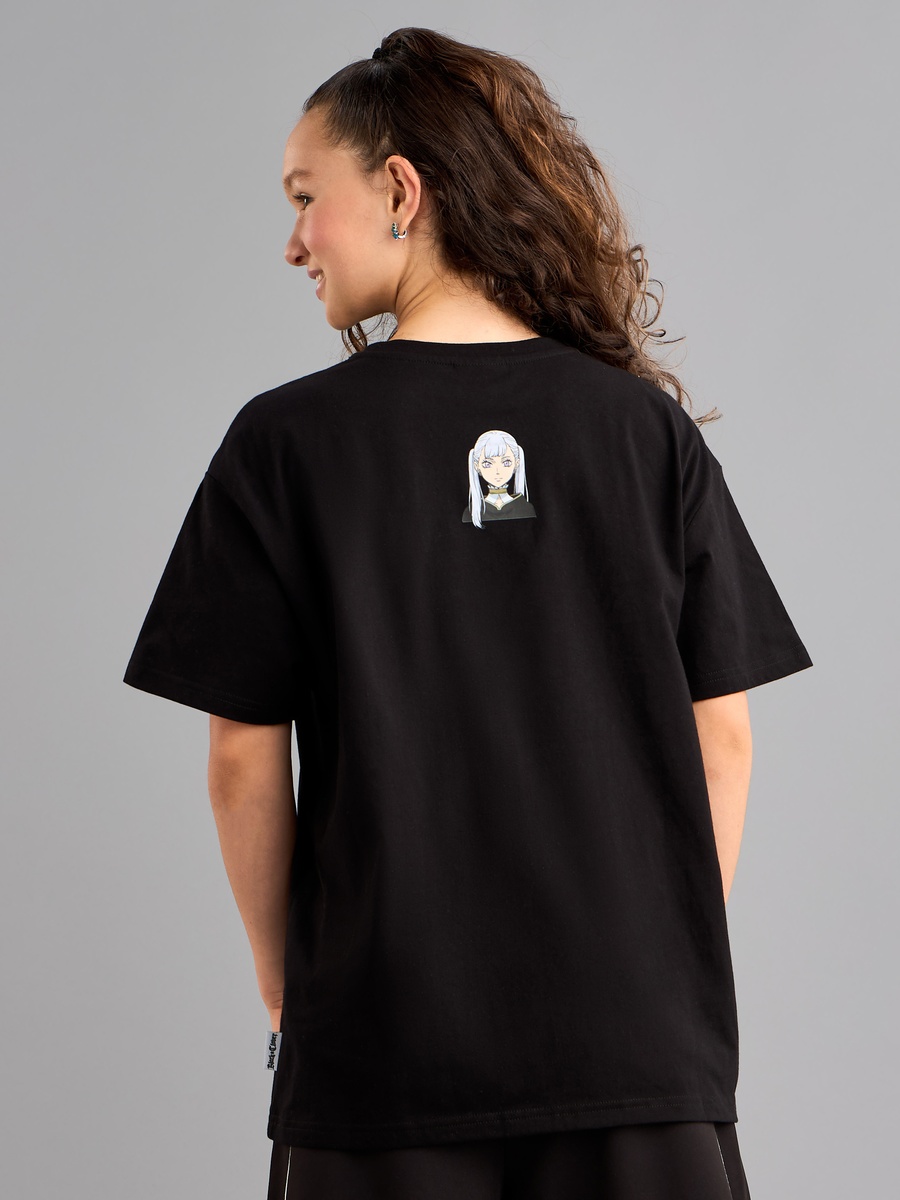 Black Clover Print Oversized Cotton T-Shirt