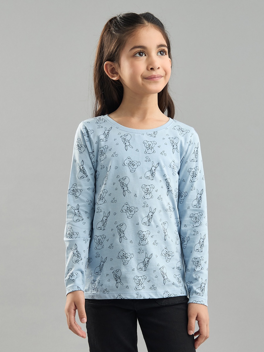 Bear and Bunny Print Cotton T-Shirt