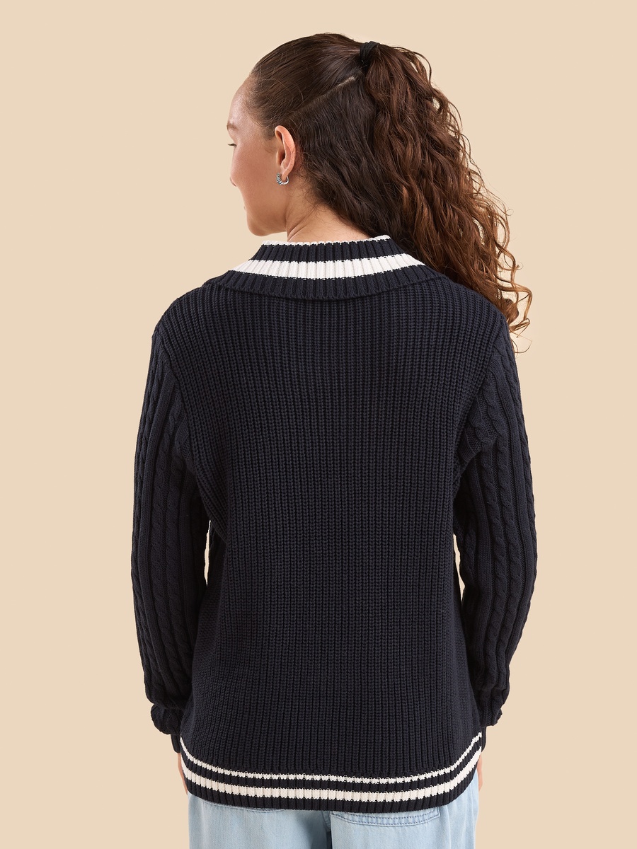 Cable Knit Oversized Sweater with Collar