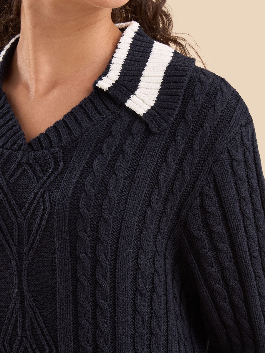 Cable Knit Oversized Sweater with Collar