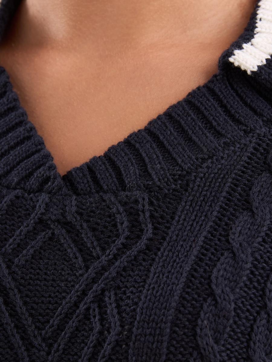 Cable Knit Oversized Sweater with Collar