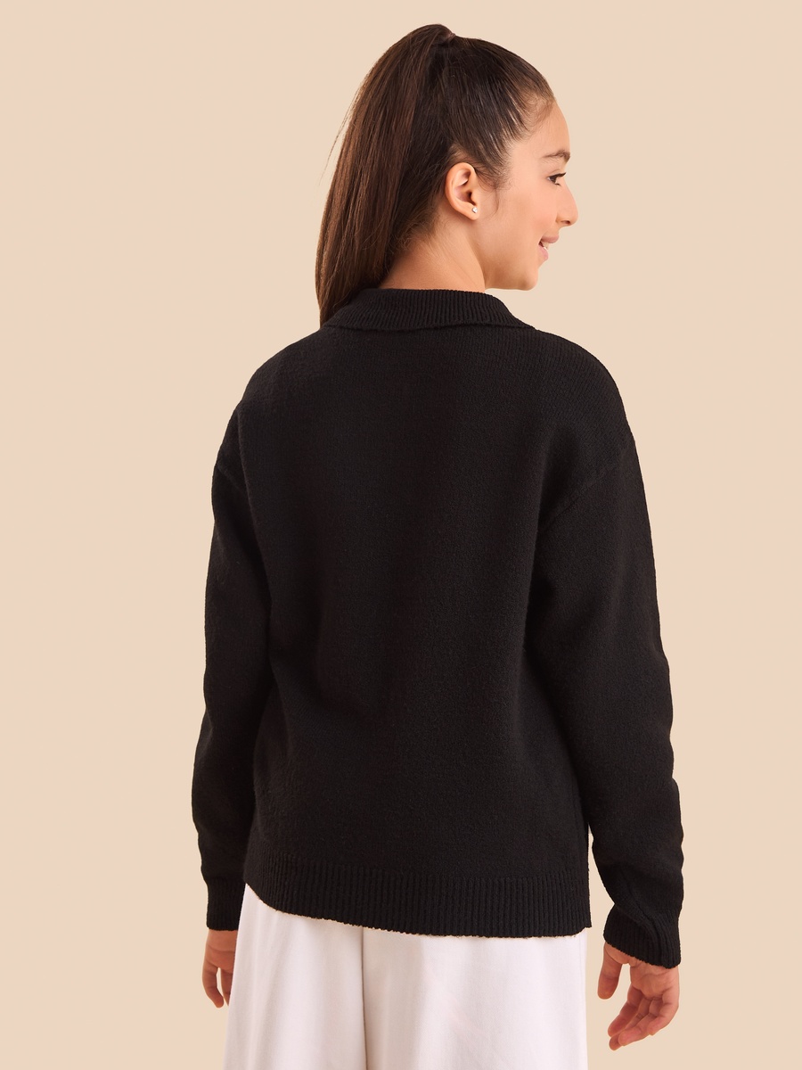 Embellished Oversized Sweater with Collar