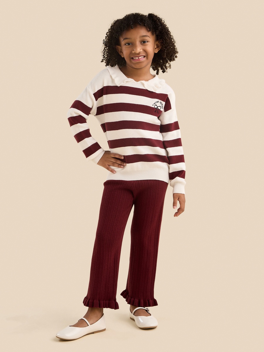 Striped Polo Sweater and Flared Pants Set