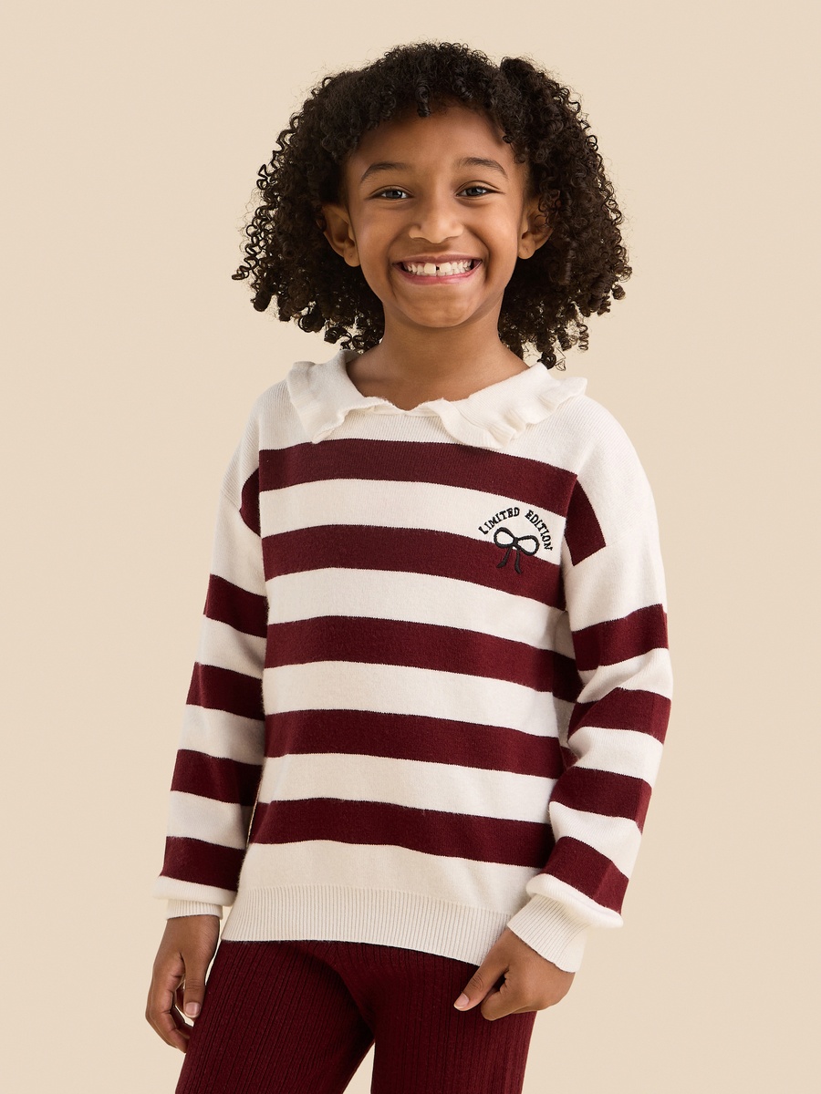 Striped Polo Sweater and Flared Pants Set
