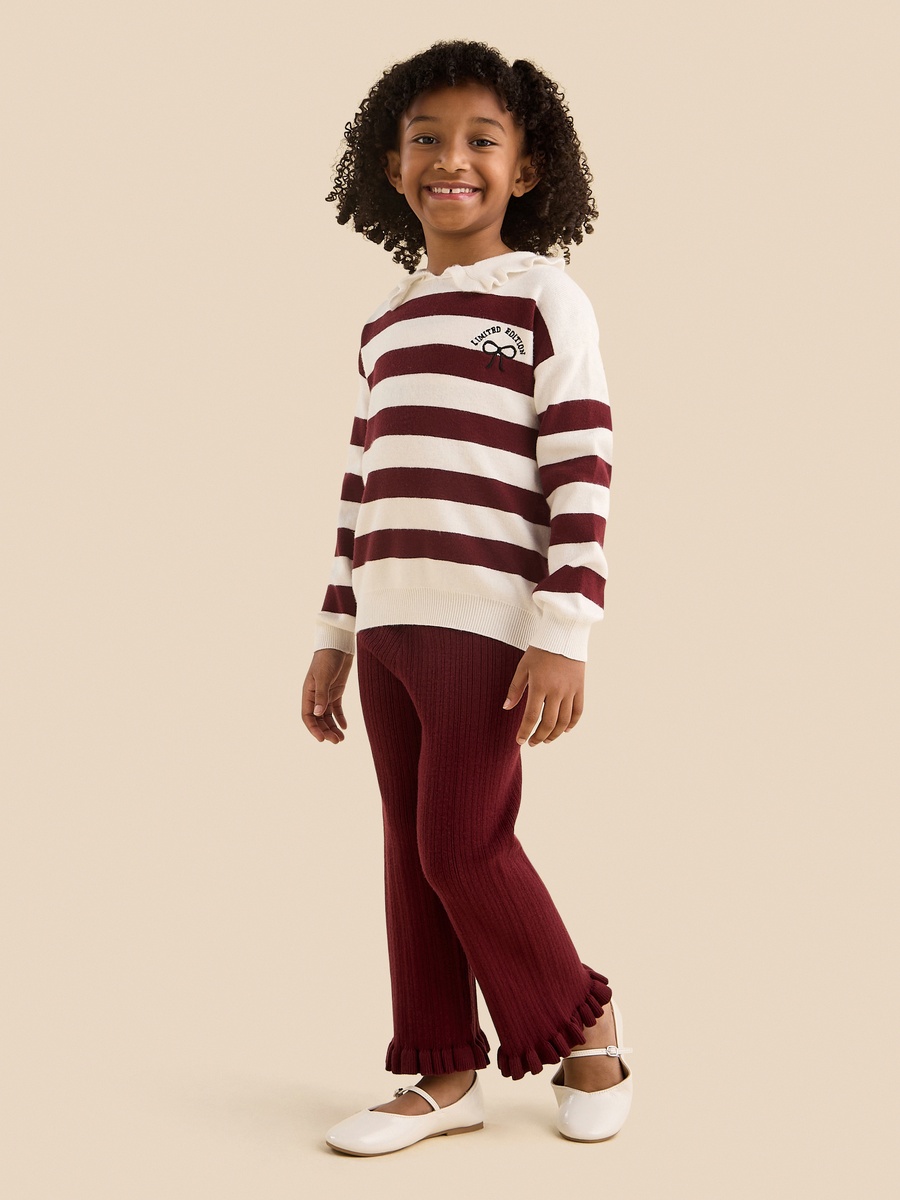 Striped Polo Sweater and Flared Pants Set