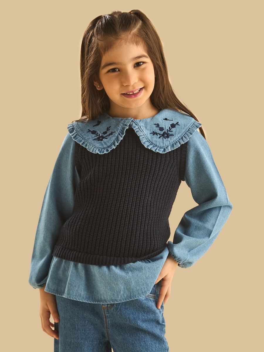 Tabard Sweater Vest with Denim Top