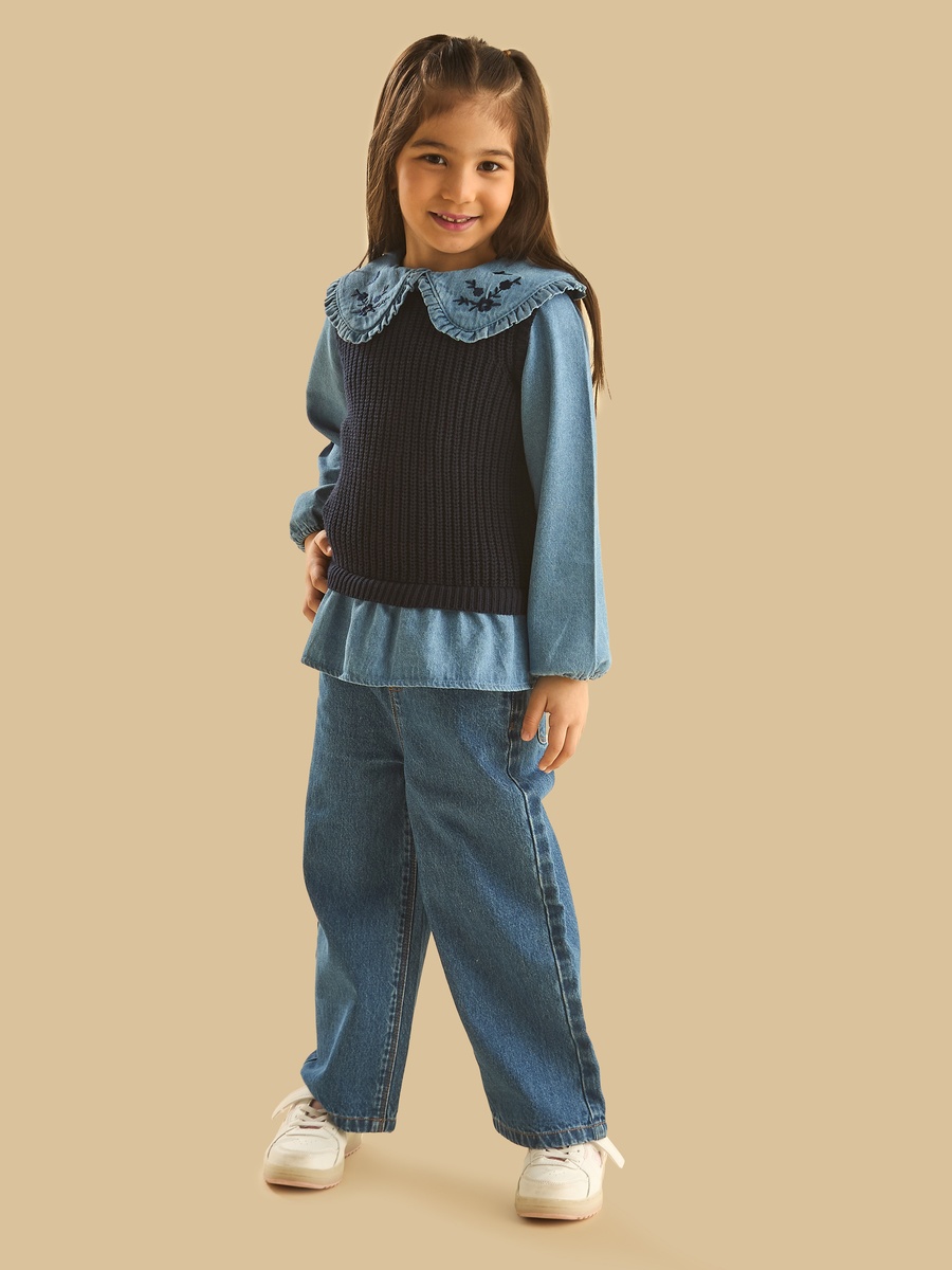 Tabard Sweater Vest with Denim Top