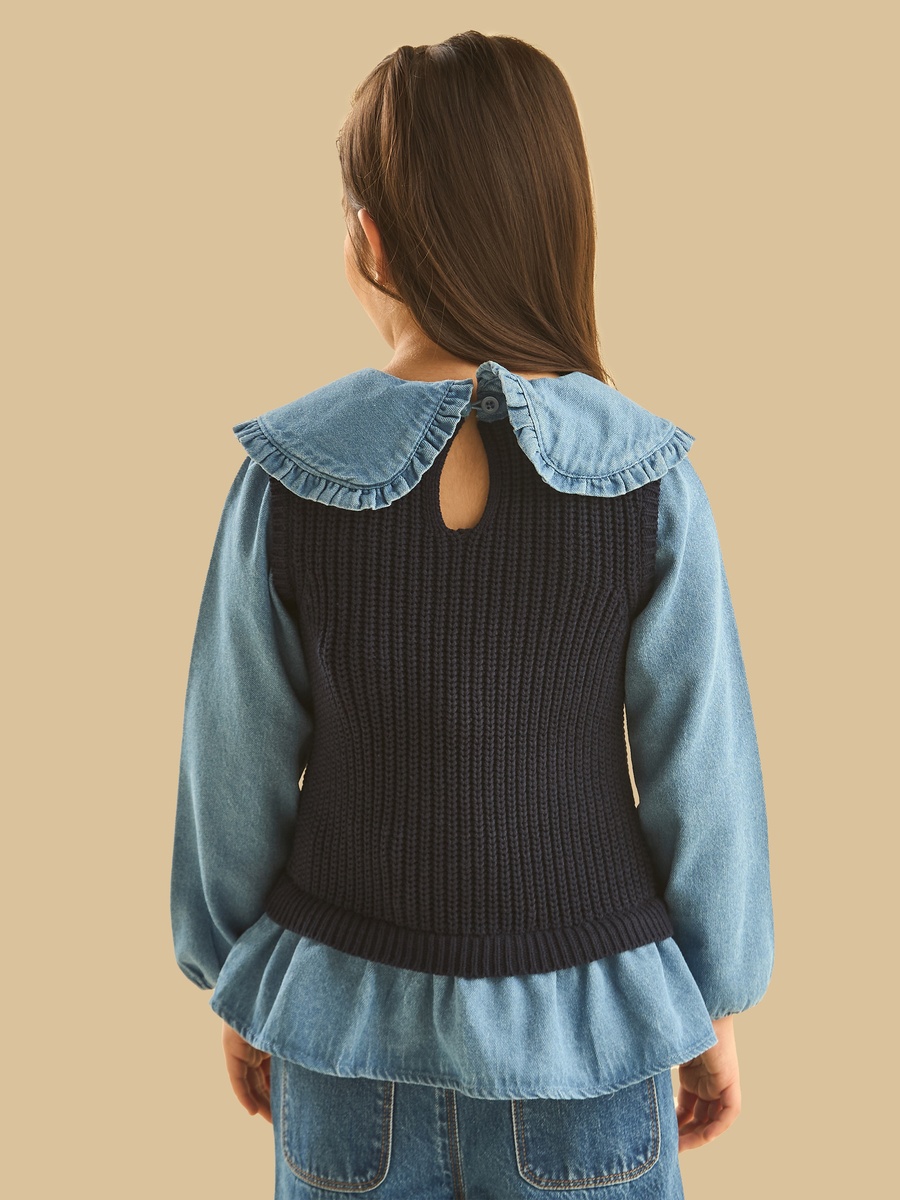 Tabard Sweater Vest with Denim Top