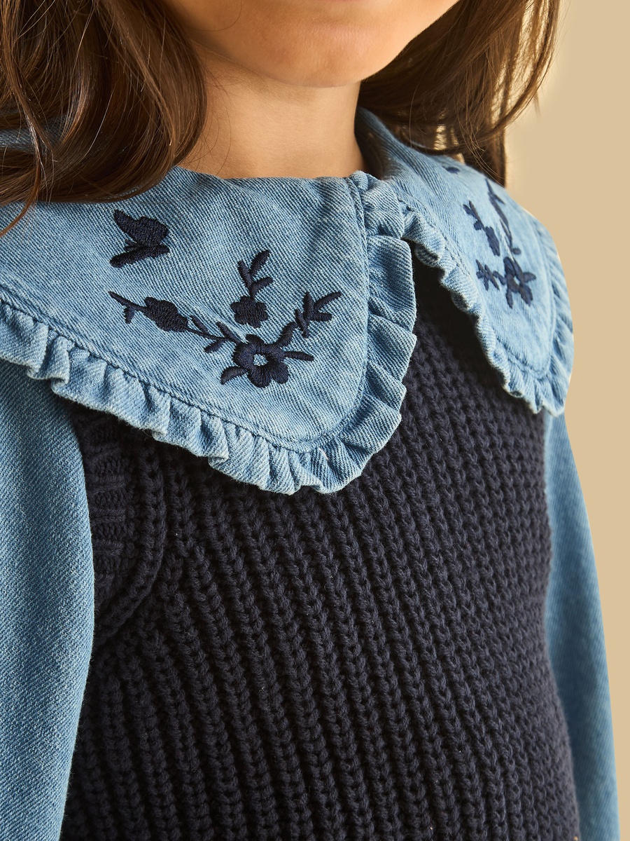 Tabard Sweater Vest with Denim Top