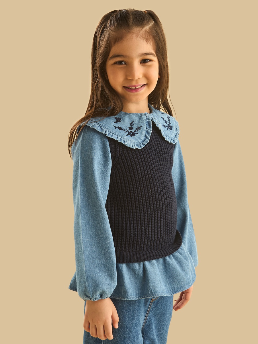 Tabard Sweater Vest with Denim Top