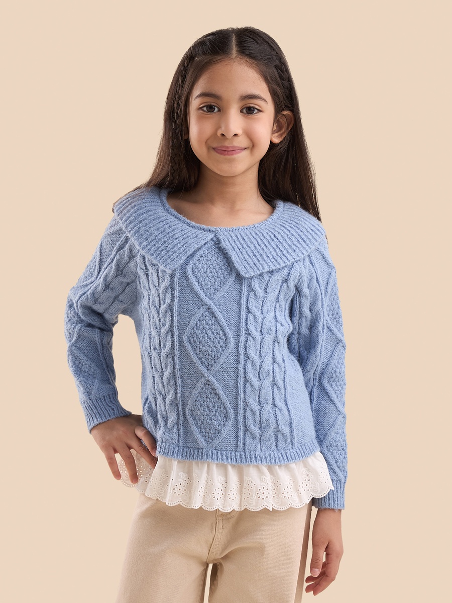 Schiffli Textured Sweater with Collar