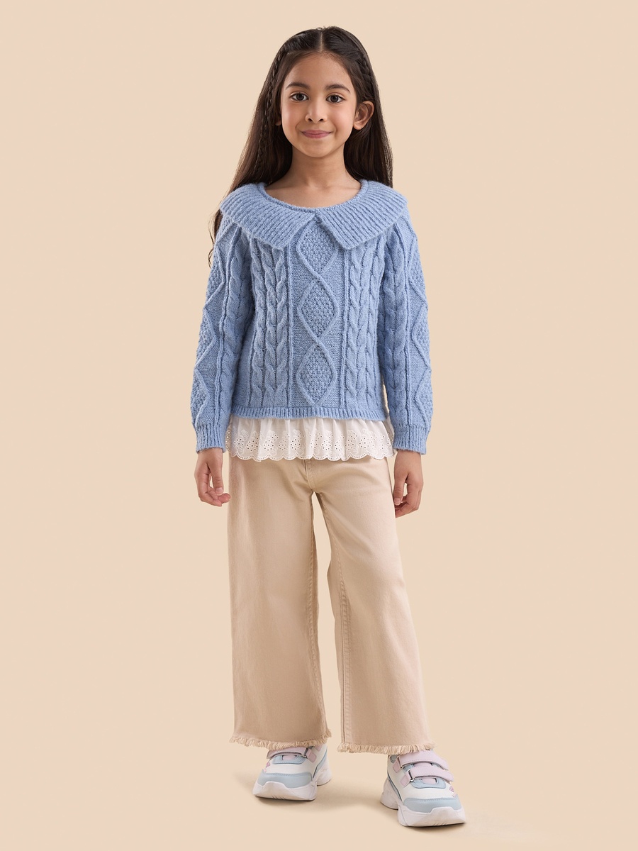 Schiffli Textured Sweater with Collar