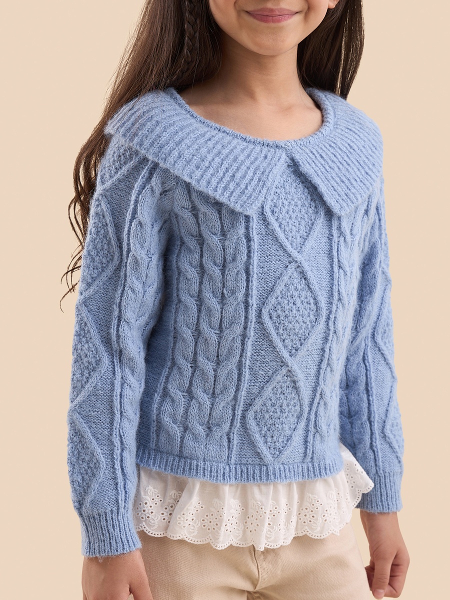 Schiffli Textured Sweater with Collar