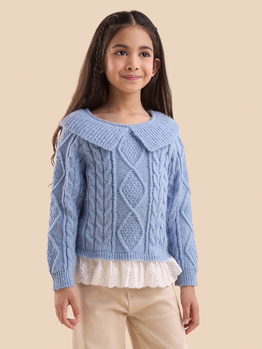 Schiffli Textured Sweater with Collar
