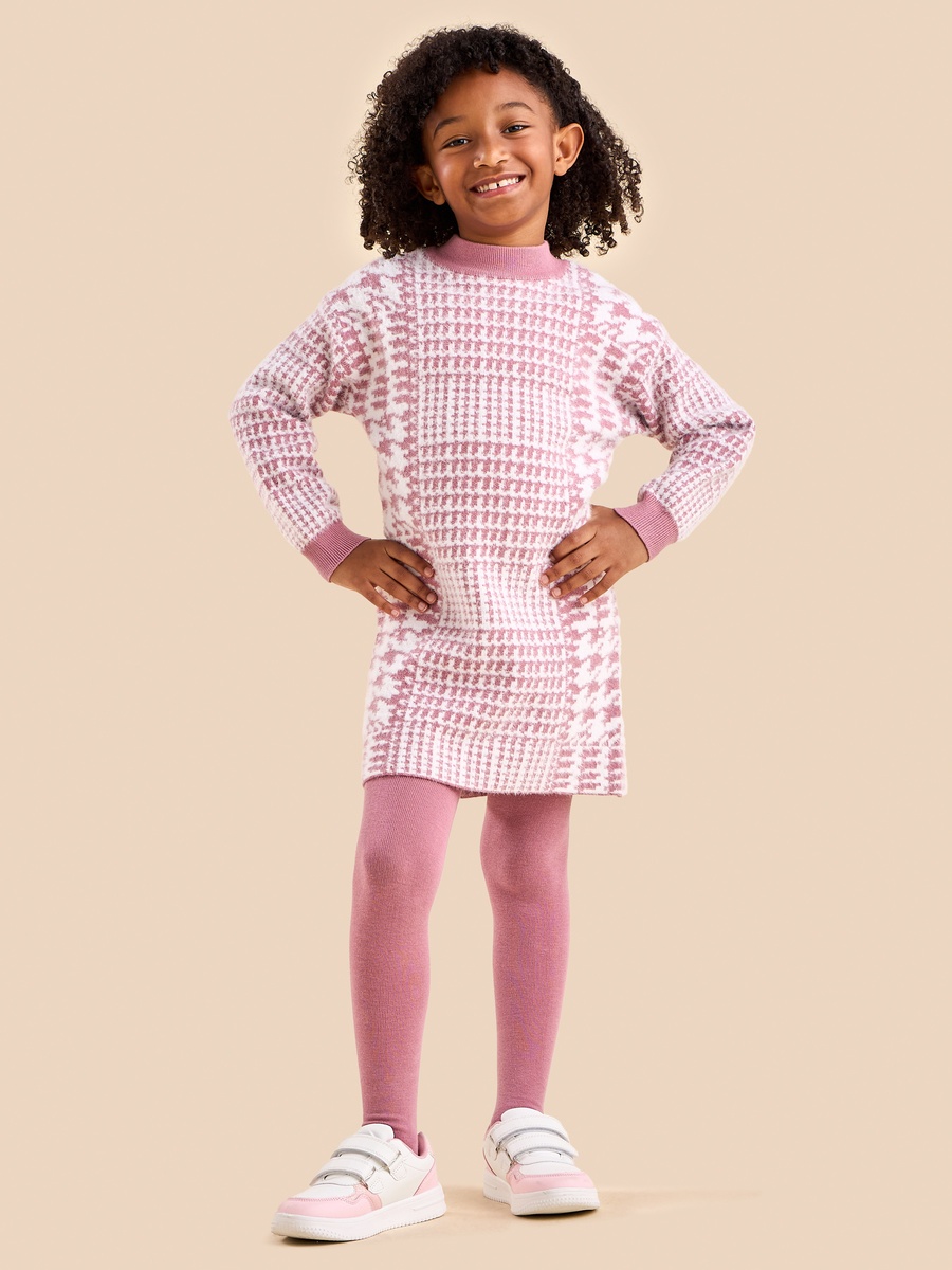 Textured A-Line Dress with Tights