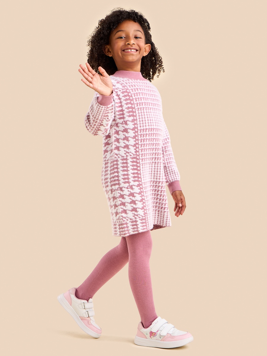 Textured A-Line Dress with Tights