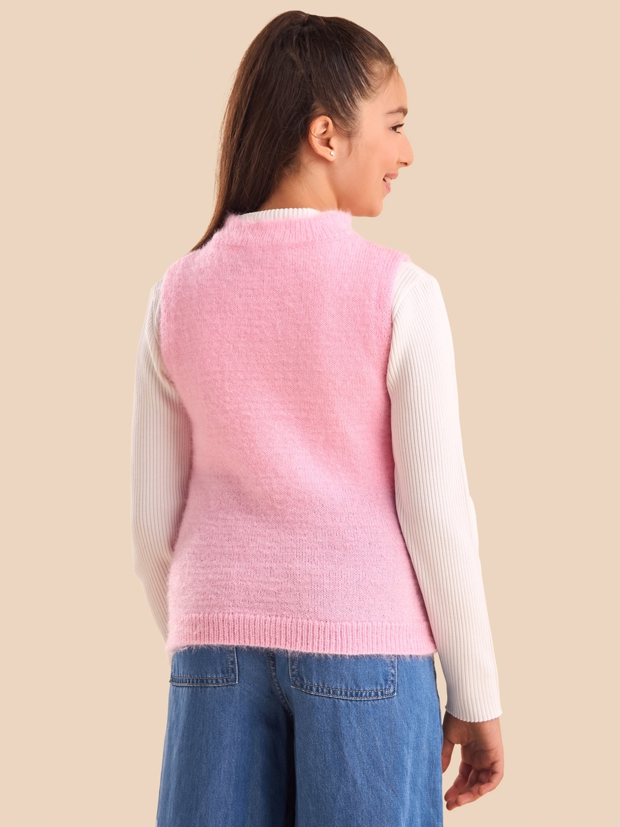 Neck Embellished Sleeveless Sweater
