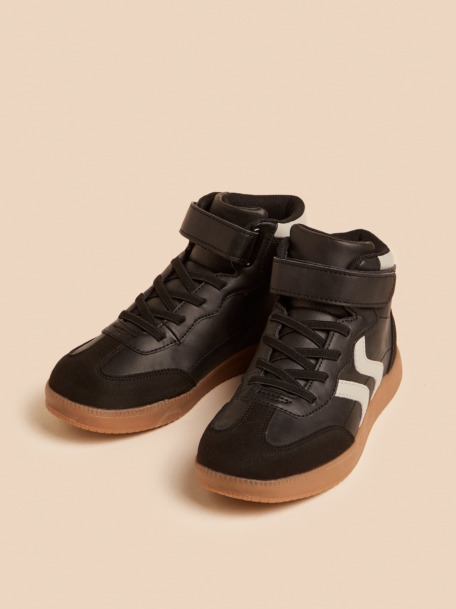Panelled High Top Sneakers with Hook and Loop Closure