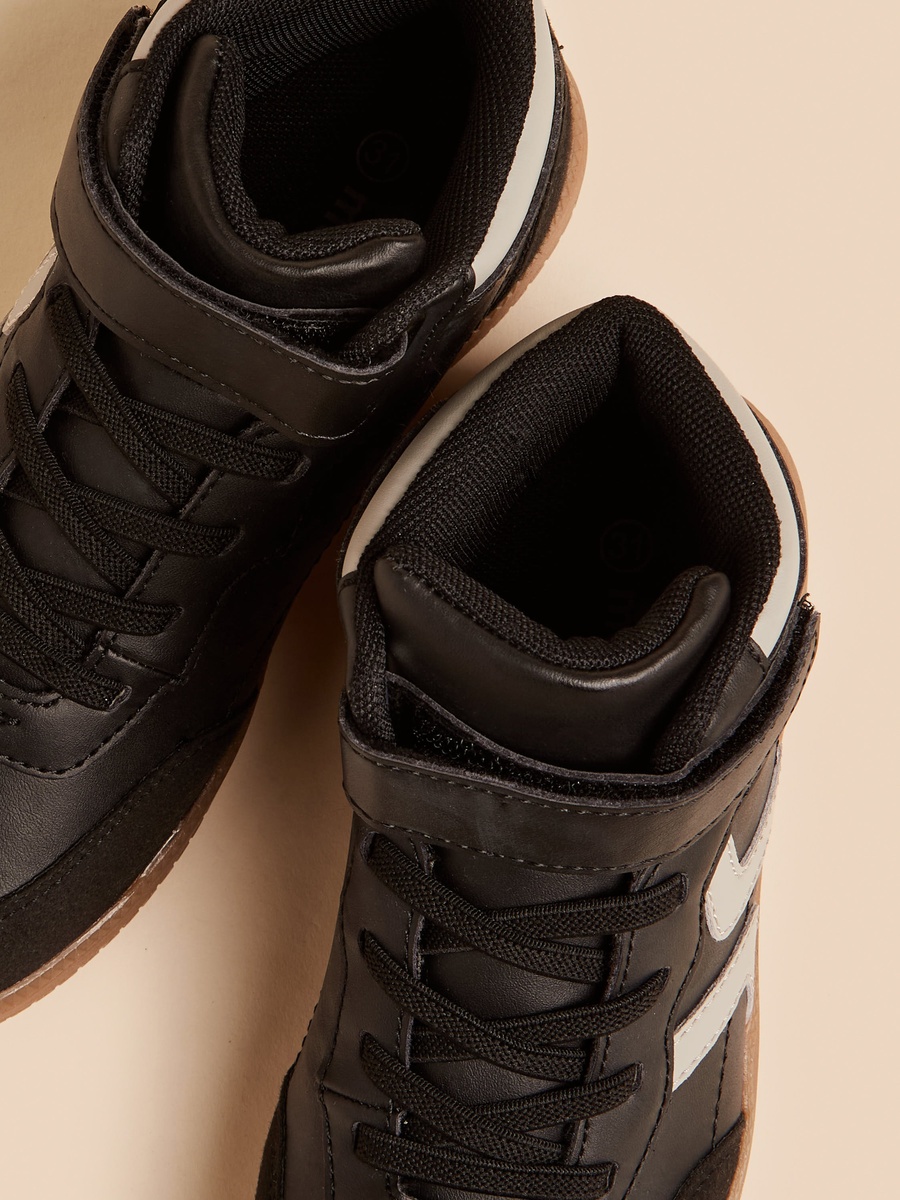Panelled High Top Sneakers with Hook and Loop Closure