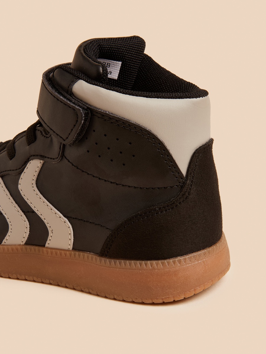 Panelled High Top Sneakers with Hook and Loop Closure