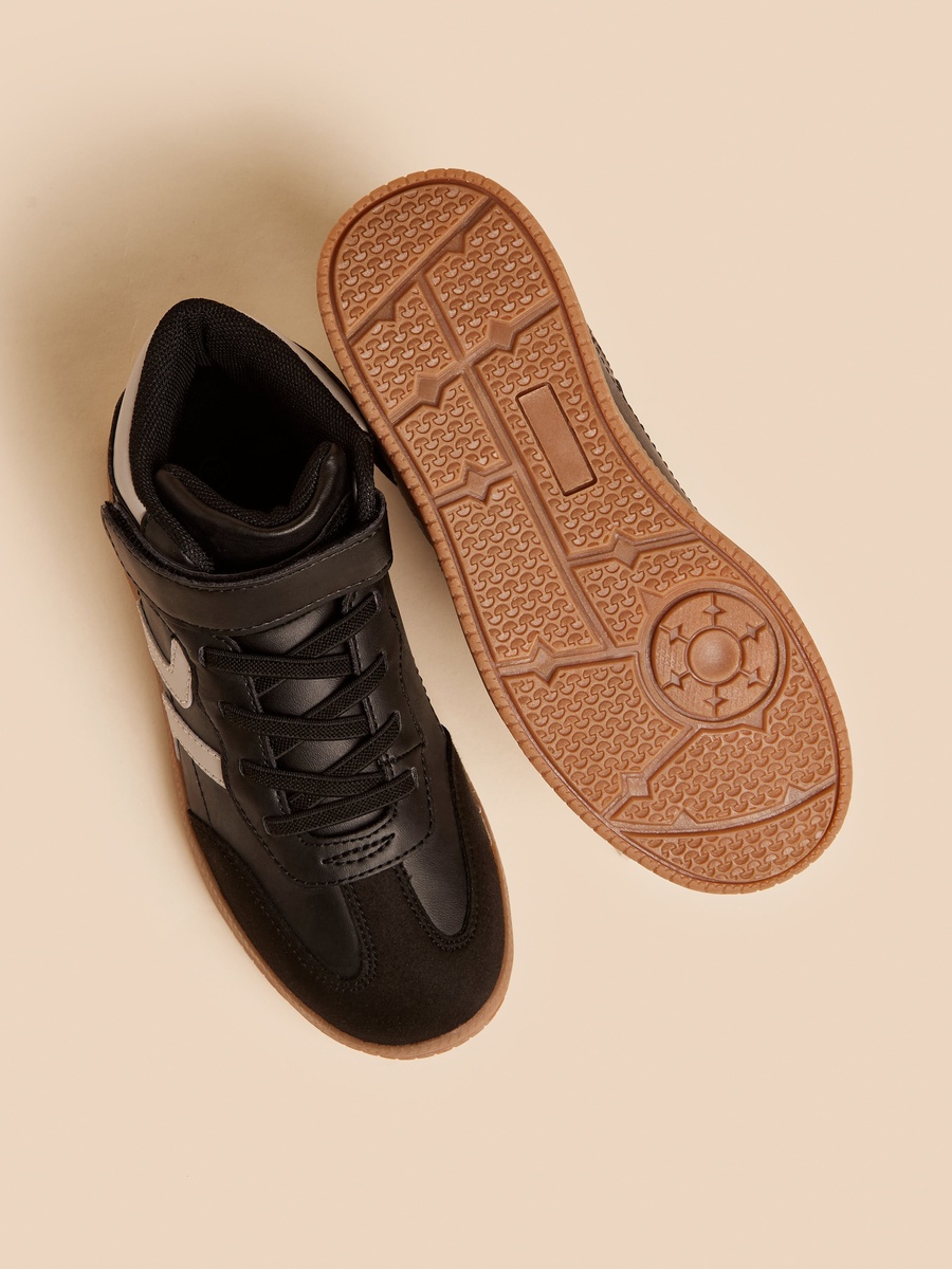 Panelled High Top Sneakers with Hook and Loop Closure