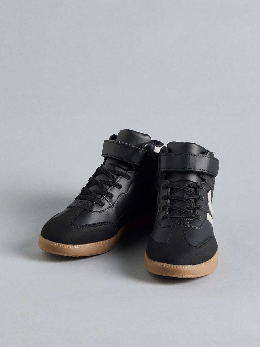 Panelled High Top Sneakers with Hook and Loop Closure
