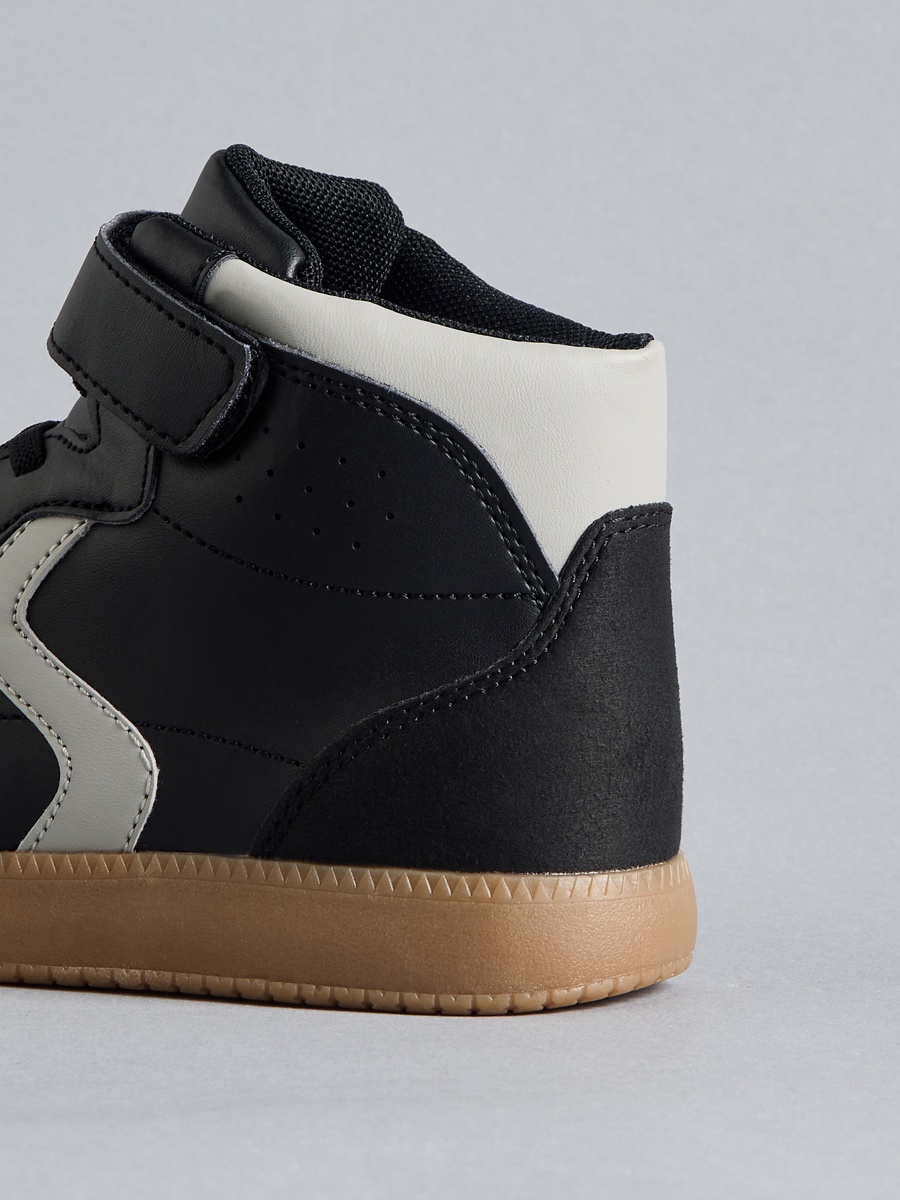 Panelled High Top Sneakers with Hook and Loop Closure