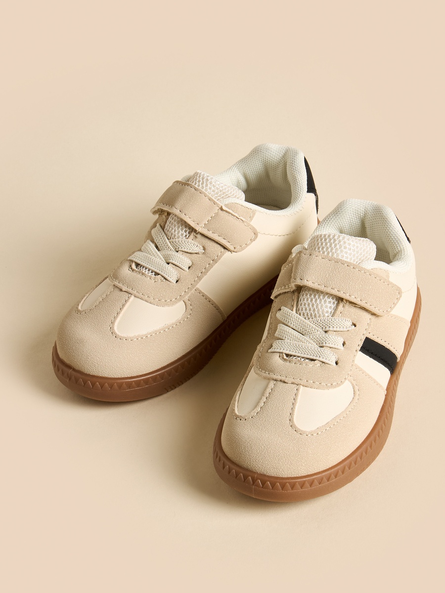 Panelled Plim Shoes with Hook and Loop Closure