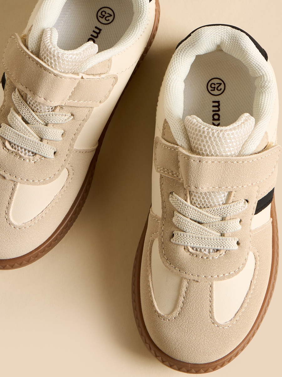 Panelled Plim Shoes with Hook and Loop Closure