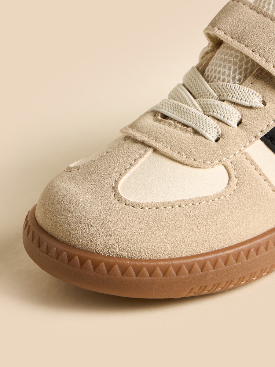 Panelled Plim Shoes with Hook and Loop Closure