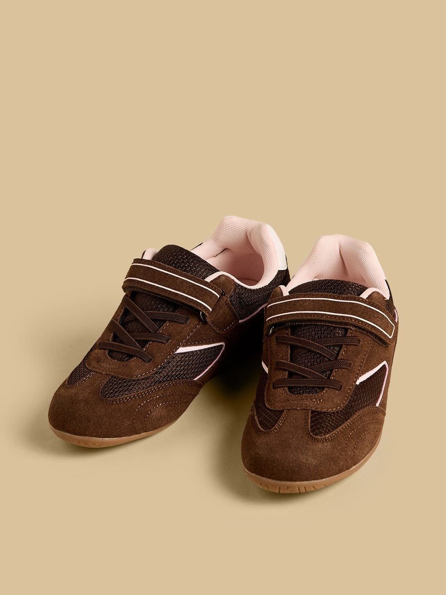 Girls Plain Sneakers with Hook and Loop Closure