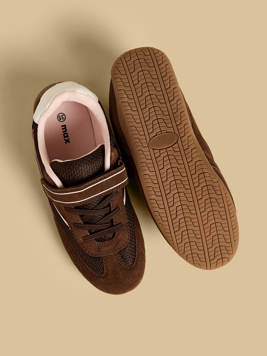 Girls Plain Sneakers with Hook and Loop Closure