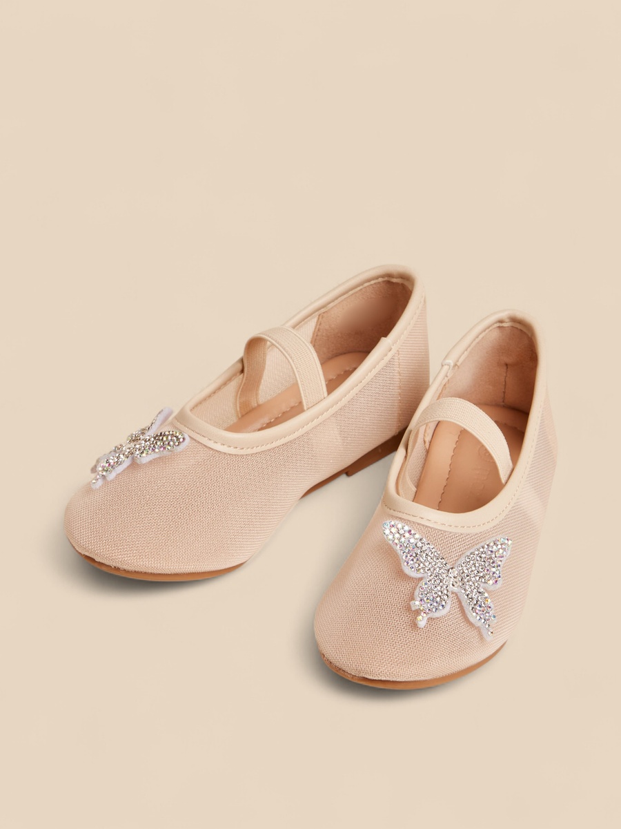 Embellished Butterfly Ballerina Shoes with Elasticated Strap