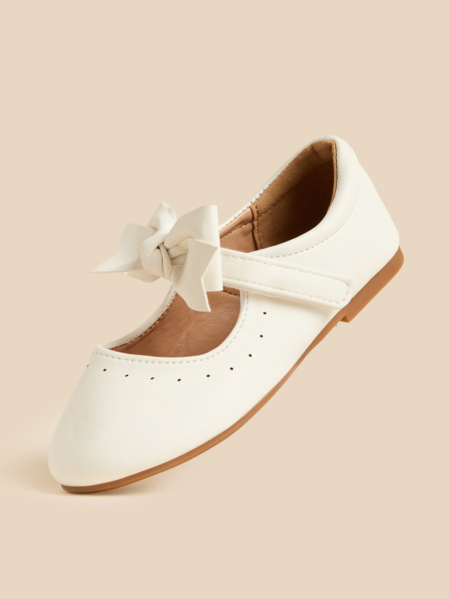 Bow Accent Ballerina Shoes with Hook and Loop Closure
