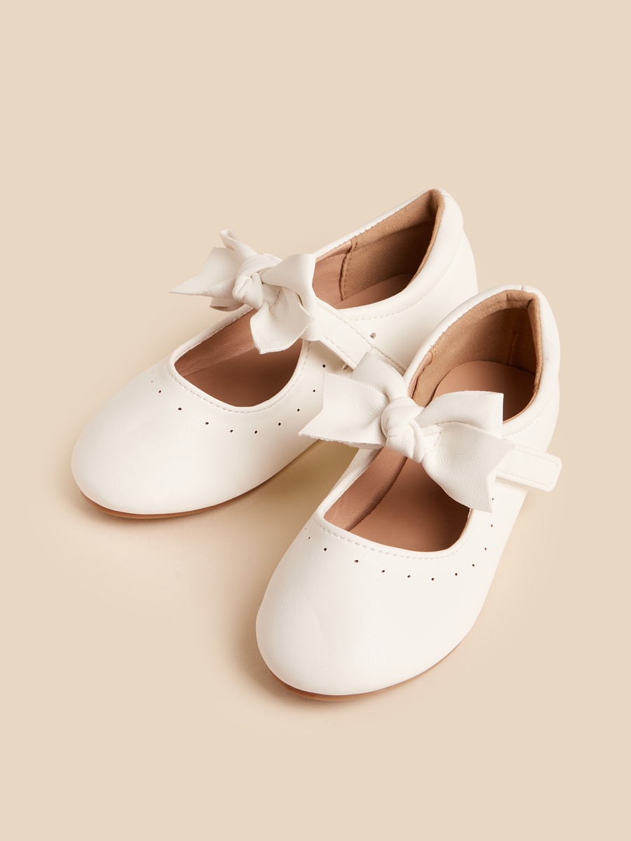 Bow Accent Ballerina Shoes with Hook and Loop Closure