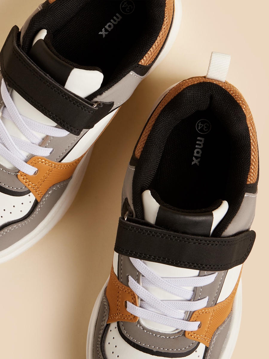Panelled Sneakers with Hook and Loop Closure