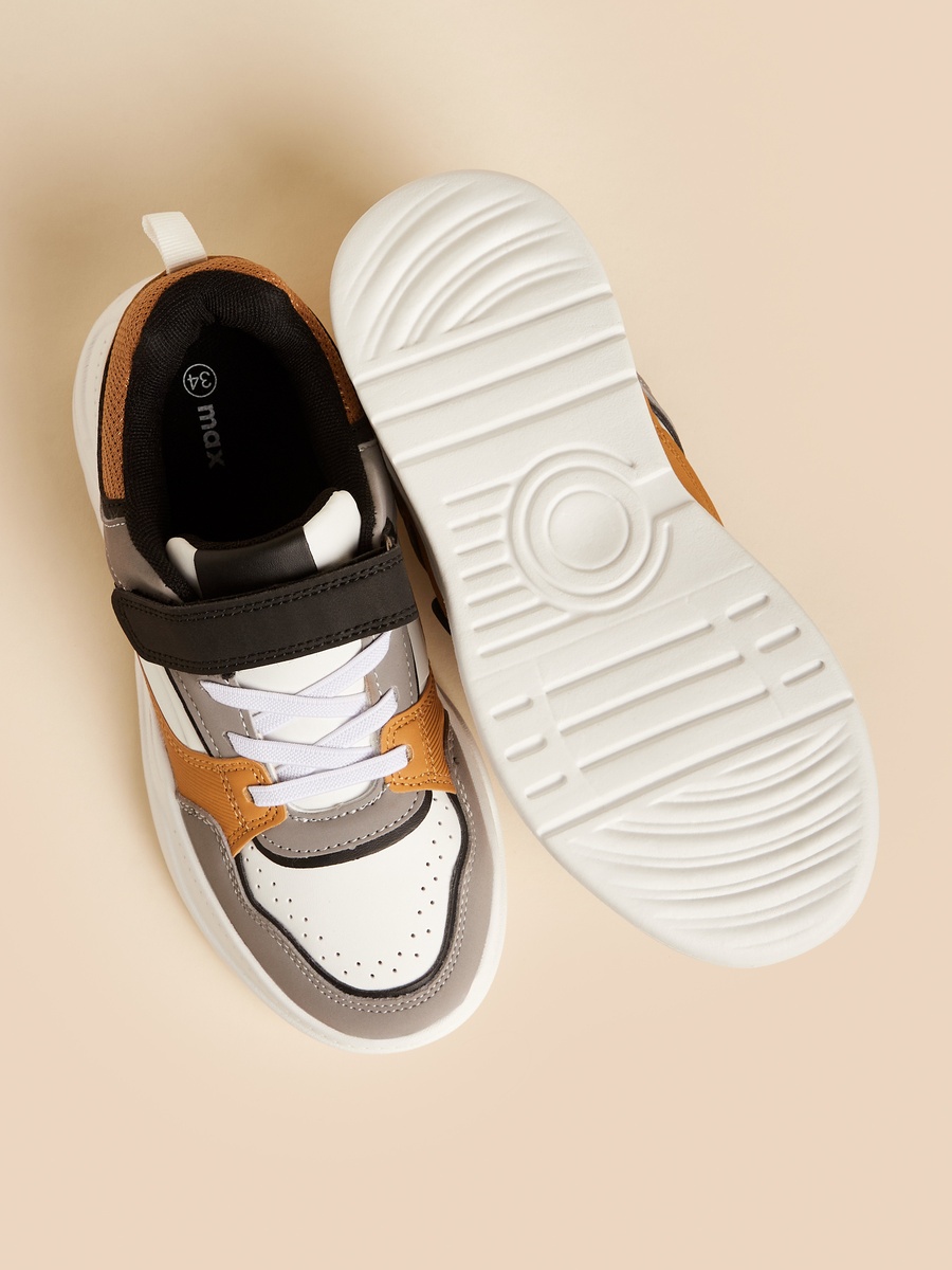 Panelled Sneakers with Hook and Loop Closure
