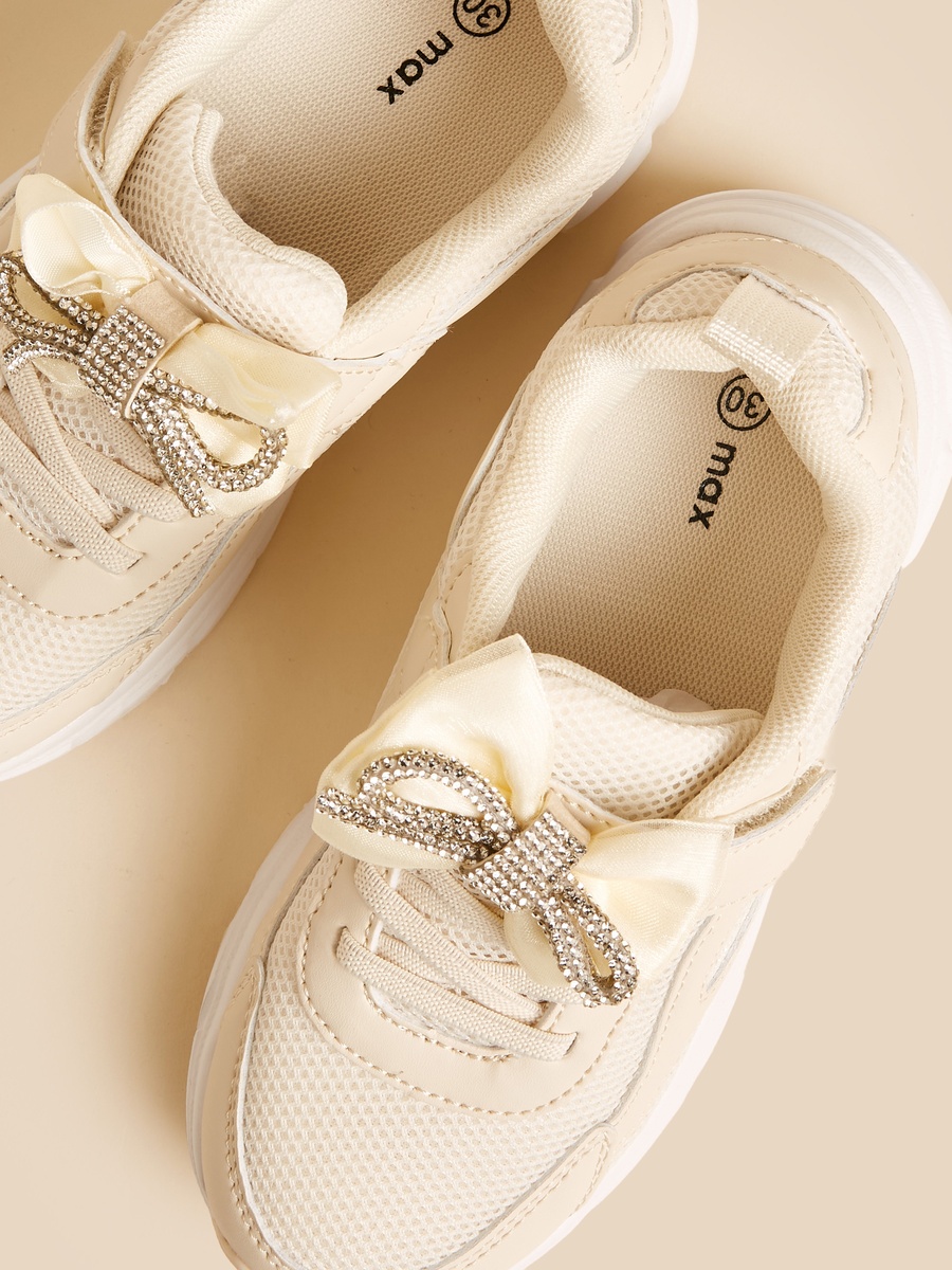 Bow Embellished Sneakers with Hook and Loop Closure