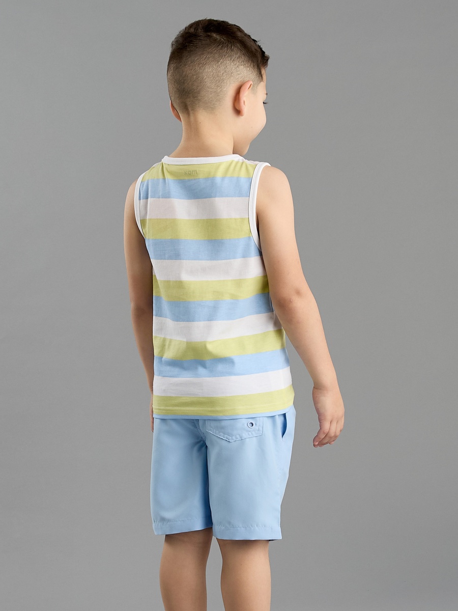 Striped Sleeveless Swim T-Shirt and Shorts Set