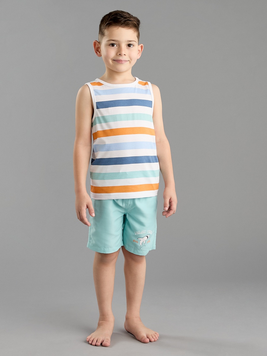 Striped Sleeveless Swim T-Shirt and Shorts Set