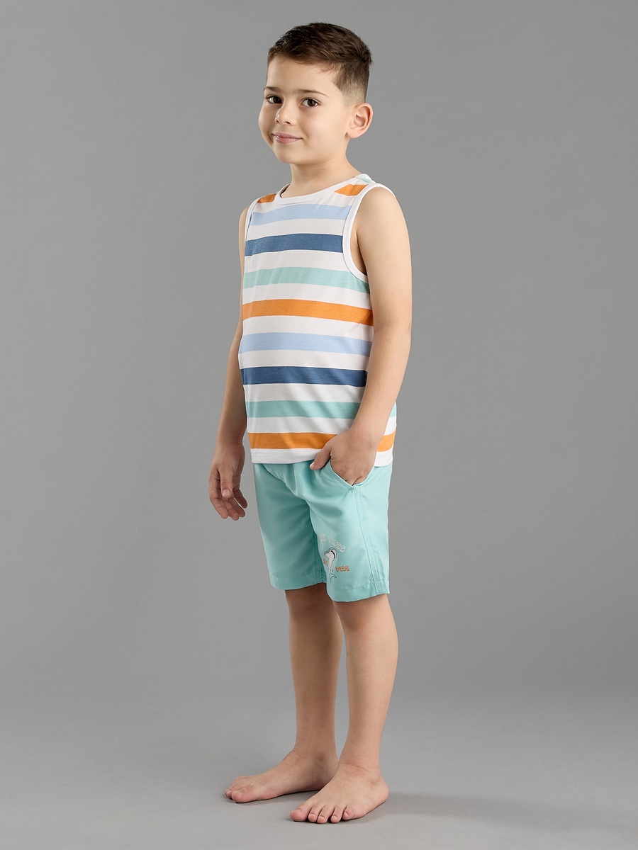 Striped Sleeveless Swim T-Shirt and Shorts Set