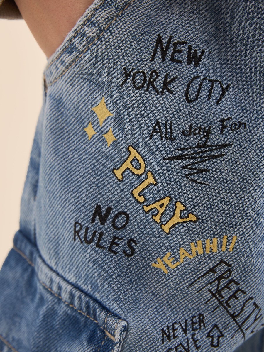 Printed Wide Leg Cargo Jeans
