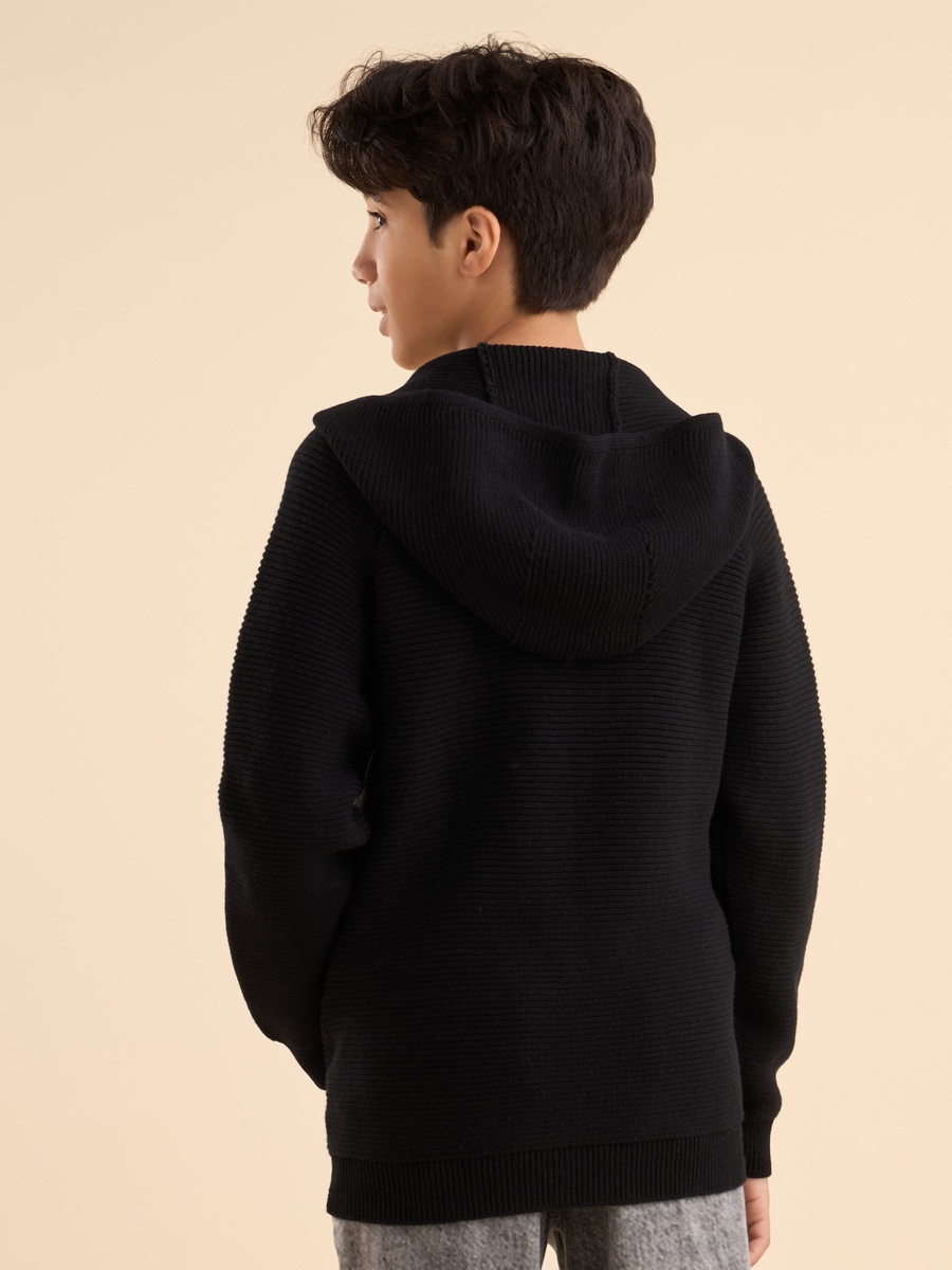 Textured Hooded Sweater with Zip Closure