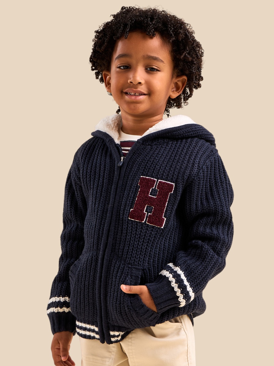 Textured Zip Through Hooded Sweater