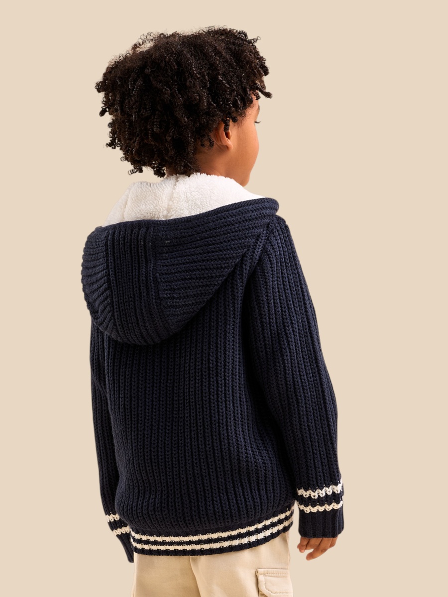 Textured Zip Through Hooded Sweater